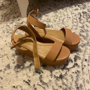 Tan wedge ankle strap sandals